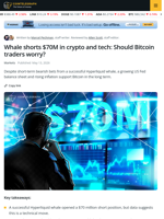 Hyperliquid Whale Shorts $70M in Crypto: Should Bitcoin Investors Be Worried?