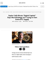 Saylor Calls Bitcoin “Digital Capital,” Says MicroStrategy Isn’t Trying to Own Entire BTC Supply