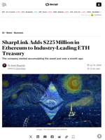 SharpLink Adds $225 Million in Ethereum to Industry-Leading ETH Treasury - Decrypt