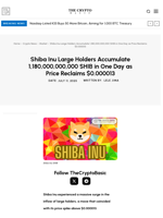 Shiba Inu Large Holders Accumulate 1,180,000,000,000 SHIB in One Day as Price Reclaims $0.000013