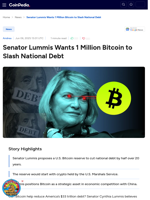 Senator Lummis Wants 1 Million Bitcoin to Slash National Debt