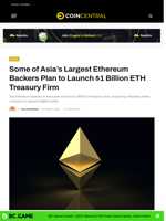 Some of Asia’s Largest Ethereum to Launch $1 Billion ETH