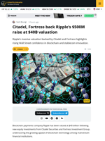 Ripple Hits $40B Valuation with Citadel, Fortress Backing