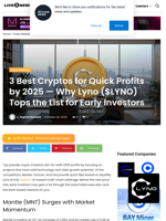 3 Best Cryptos for Quick Profits by 2025 — Why Lyno ($LYNO) Tops the List for Early Investors | Live Bitcoin News