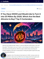 If You Have $5000 and Would Like to Turn it into $5 Million By 2028, Which Are the Best Altcoins to Buy? Top 5 Contenders