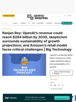 Ranjan Roy: OpenAI's revenue could reach $284 billion by 2030, skepticism surrounds sustainability of growth projections, and Amazon's retail model faces critical challenges | Big Technology