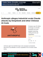 Anthropic alleges industrial-scale Claude attacks by DeepSeek and other Chinese AI rivals