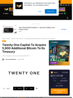 Twenty One Capital To Acquire 5,800 Additional Bitcoin To Its Treasury