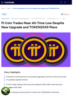 Pi Coin Trades Near All-Time Low Despite New Upgrade and TOKEN2049 Plans