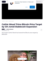 Cathie Wood Trims Bitcoin Price Target by 12% Amid Stablecoin Expansion - U.Today