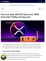 First U.S. Spot XRP ETF Goes Live: XRPR Posts $37.7 Million On Day One