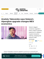 Anatoly Yakovenko says Solana’s Alpenglow upgrade changes MEV economics