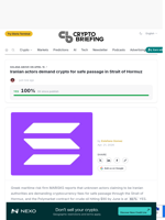 Iranian actors demand crypto for safe passage in Strait of Hormuz