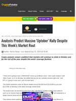 Analysts Predict Massive 'Uptober' Rally Despite This Week’s Market Rout