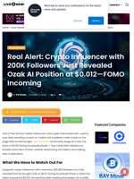 Real Alert: Crypto Influencer with 200K Followers Just Revealed Ozak AI Position at $0.012—FOMO Incoming | Live Bitcoin News