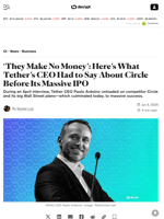 ‘They Make No Money’: Here’s What Tether’s CEO Had to Say About Circle Before Its Massive IPO - Decrypt