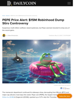 PEPE Price Alert: $15M Robinhood Dump Stirs Controversy - DailyCoin