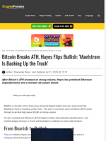 Bitcoin Breaks ATH, Hayes Flips Bullish: 'Maelstrom Is Backing Up the Truck'