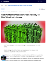 Riot Platforms Upsizes Credit Facility to $200M with Coinbase