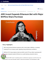 ARK Invest Expands Ethereum Bet with Major BitMine Share Purchase