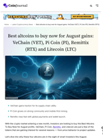 Best altcoins to buy now for August gains: VeChain (VET), Pi Coin (PI), Remittix (RTX) and Litecoin (LTC) - CoinJournal