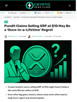 Pundit Claims Selling XRP at $10 May Be a ‘Once-in-a-Lifetime’ Regret - Crypto News Flash