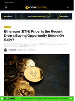 Ethereum (ETH) Price: Is the Recent Drop a Buying Opportunity Before Q4 Rally? - CoinCentral