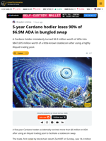 5-Year Cardano Holder Loses $6M from Stablecoin Swap