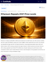 Ethereum Repeats 2021 Price Levels
