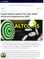 Crypto Market Update: ETH, SOL, AVAX Prices and Predictions for 2025