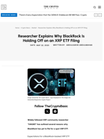 Researcher Explains Why BlackRock Is Holding Off on an XRP ETF Filing