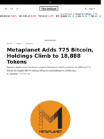 Metaplanet Adds 775 Bitcoin, Holdings Climb to 18,888 Tokens - 