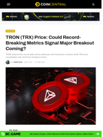 TRON (TRX) Price: Could Record-Breaking Metrics Signal Major Breakout Coming? - CoinCentral