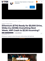 Ethereum (ETH) Ready for $5,000 Drive, Shiba Inu (SHIB): Everything Next Week, XRP Crash to $2.50 Incoming? - U.Today