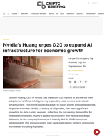 Nvidia's Huang urges G20 to expand AI infrastructure for economic growth