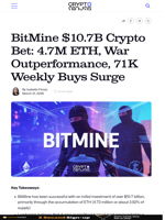 BitMine $10.7B Crypto Bet: 4.7M ETH, War Outperformance, 71K Weekly Buys Surge