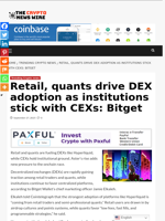 Retail, quants drive DEX adoption as institutions stick with CEXs: Bitget - The Crypto News Wire