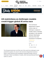 US restrictions on Anthropic models could trigger global AI arms race