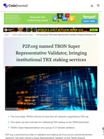 P2P.org named TRON Super Representative Validator, bringing institutional TRX staking services - CoinJournal