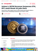 Solana's $87M Revenue Surpasses ETH, BTC amid Weak US Jobs Data - Coinspeaker