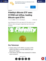 Fidelity's Bitcoin ETF sees $199M net inflow, leading Bitcoin spot ETFs