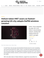 Helium token HNT soars as fastest-growing US city adopts DePIN wireless solution