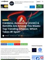 Cardano, Avalanche (AVAX) & Remittix Are Among This Weeks Top Trending Cryptos; Which Takes #1 Spot? | Live Bitcoin News