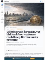 US jobs crush forecasts, yet hidden labor weakness could keep Bitcoin under pressure