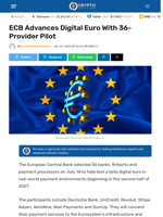 ECB Advances Digital Euro With 36-Provider Pilot - Crypto News Flash
