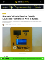 Romania's Postal Service Quietly Launches First Bitcoin ATM in Tulcea - CoinCentral
