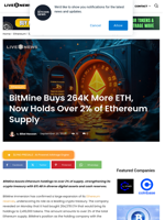 BitMine Buys 264K More ETH, Now Holds Over 2% of Ethereum Supply | Live Bitcoin News