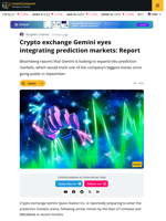 Gemini Preps to Integrate Prediction Markets: Bloomberg