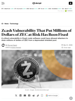 Zcash Vulnerability That Put Millions of Dollars of ZEC at Risk Has Been Fixed - Decrypt