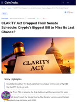 CLARITY Act Dropped From Senate Schedule: Crypto's Biggest Bill to Miss Its Last Chance?